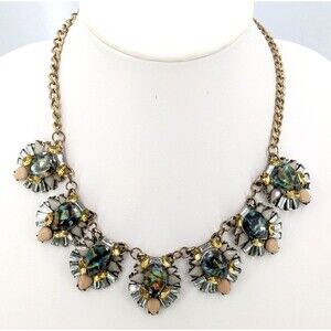 Statement Bib Necklace Multicolor Rhinestone Art Deco Floral Gold Tone 19 Inch